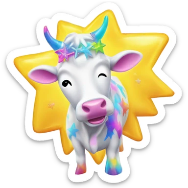 Lisa frank glitter sun star rainbow cow sticker