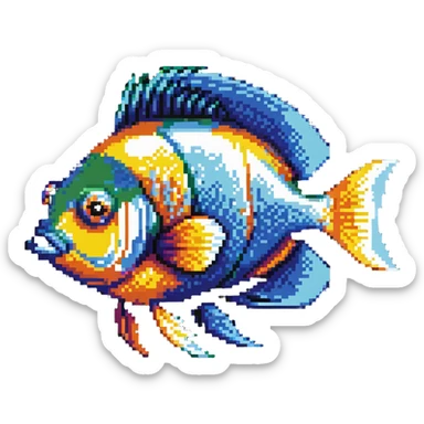fish head logo, colorful tropical fish face viewed from the front sticker