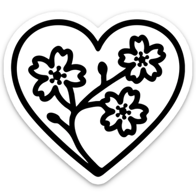 goth sakura heart, bold graphic, black heart with sakura branches, edgy and modern sticker