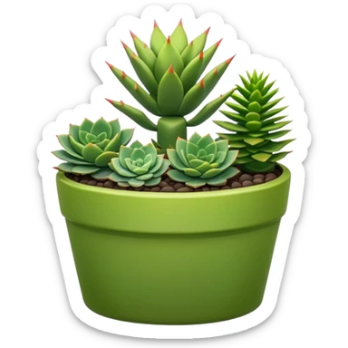 a long green planter with spiky and round succulents sticker