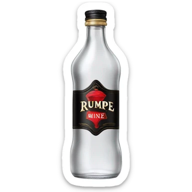 Tall clear alcohol bottle of rumple minze alcohol with black and red label sticker