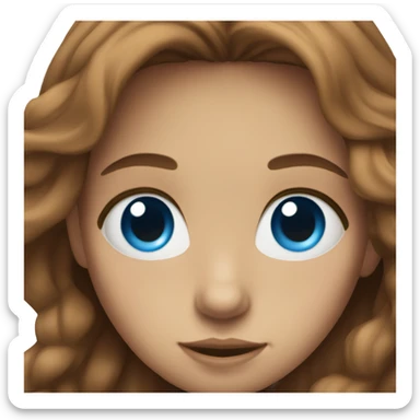 girl with long brown flowy hair, white, and bright blue eyes  sticker