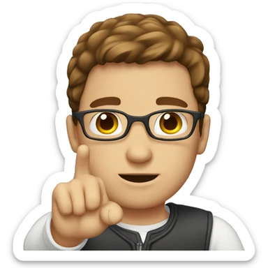 white nerd brown hair with heart hand sticker