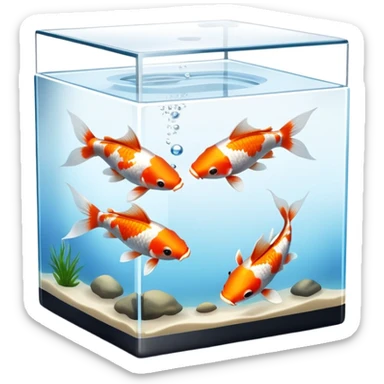 Cube fish tank, 2 koi fish sticker