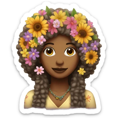 hippie woman with afro flowers in hair  sticker