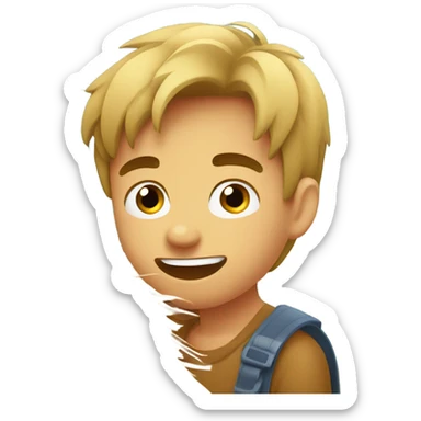  boy chewing on hay sticker