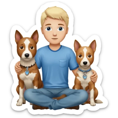 Blonde hair blue eye man with cattle dog sticker