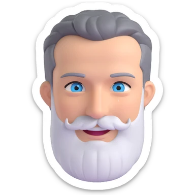 A middle-aged man with a medium black and gray beard, short dark hair cut to the scalp on the sides and combed back on top, blue eyes, smiling sticker