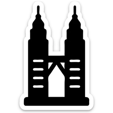 solid filled icon of the Petronas Towers with a slight perspective, suitable for slides sticker