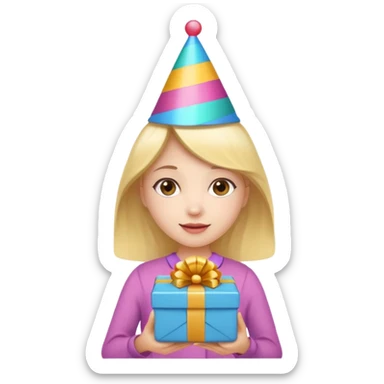 🥳🎀 kafasında tok olan elinde hediye olan bir kız sticker