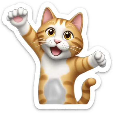 upper body of cat stretching paws high in celebration sticker