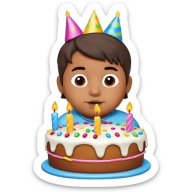 chubby mexican boy with pony tail coming out of cake sticker