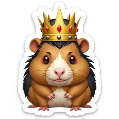 guinea pig evil king with black crown with spikes and red glowing eyes sticker