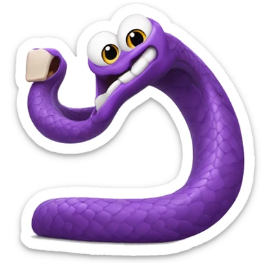 A purple snake laughing joyfully, showing its humor. sticker