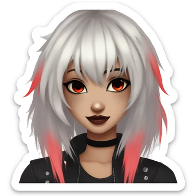 Anthro Edgy Cool Beautiful Black Cat-Fursona with Emo Hair-bangs with Red Streaks sticker
