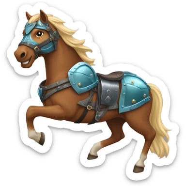 Chestnut brindle brindled horse blonde mane running galloping wearing blue and cyan armour  sticker