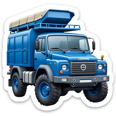 europeal looking expedition truck in blue sticker
