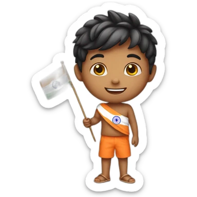 Cute boy holding Indian flag sticker