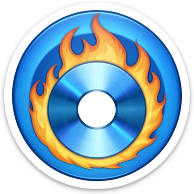 A minimalist CD disc with a subtle fire design, blue flames sticker