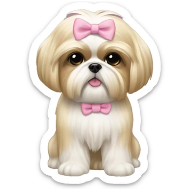 golden cream shih tzu white girl cute medium hair pink bow sticker