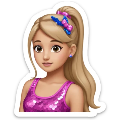 Ariana Grande with long dark blonde ponytail hair, pink sequin crop top sticker