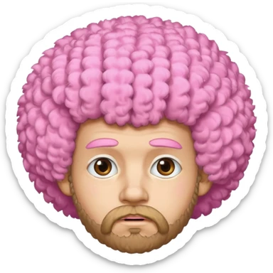 A light-skinned man with a fluffy pink afro, brown eyes, a beard, and a slightly uneasy expression. sticker