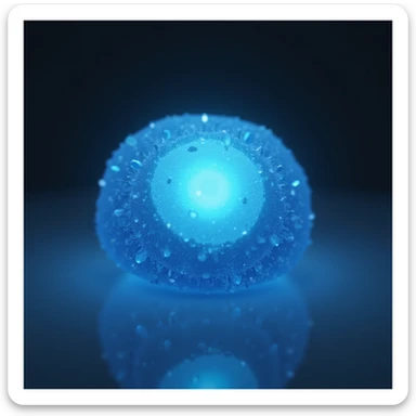 realistic blue candy with a glowing center, photorealistic style sticker