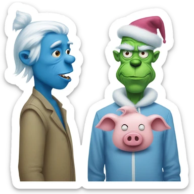 Blue grinch and pig man  sticker
