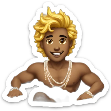 posh-muscle-boy-with-pearl-necklace-and-rainbow-unicorn-hair-in-golden-bathtub sticker