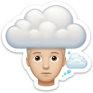 A thinking male person with a white thought cloud sticker