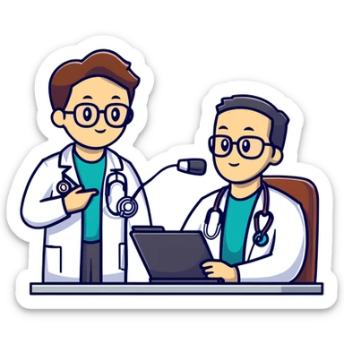 Doctor listening to patient's lungs with stethoscope, cancer screening examination in medical office sticker