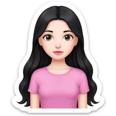 A white skin girl with black long hair and wearing a cute pink top sticker