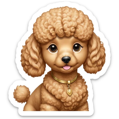 Cinematic Noble Apricot Poodle Portrait Emoji, Poised and regal, with a refined, elegant build and a meticulously groomed, curly apricot Fur, deep-set soulful warm eyes, Simplified yet sharp and sophisticated features, highly detailed, glowing with a soft, dignified glow, high shine, intelligent and graceful, stylized with an air of sophistication, focused and attentive, soft glowing outline, capturing the essence of a watchful and confident companion, so majestic it feels as though it could prance out of the screen with effortless authority! sticker