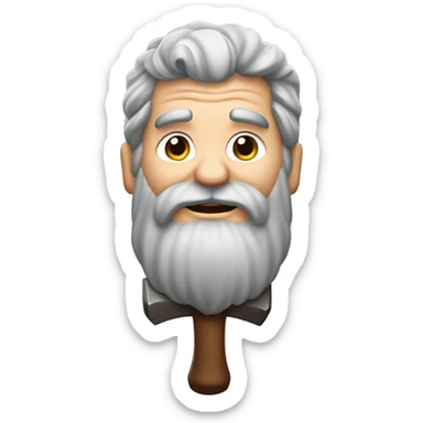 gray haired bearded dwarf face, holding a hammer sticker