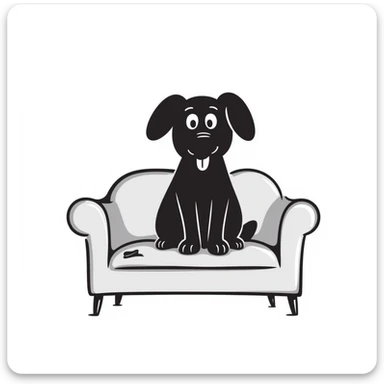 a dog sitting on a couch, hand-drawn doodle style sticker