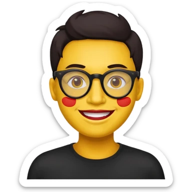 A simple yellow face smiling emoji with red lens glasses and black frames sticker