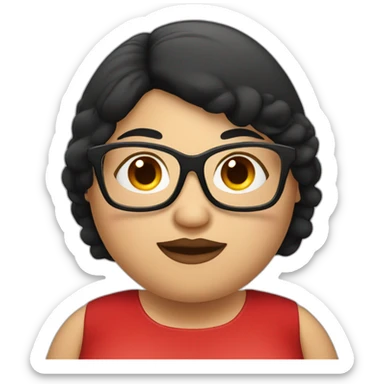 Fat woman with red dress with black hair with glasses sticker