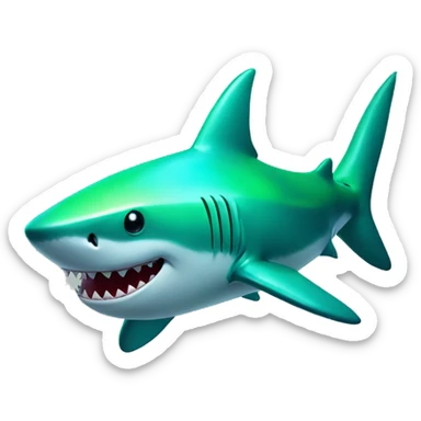 Holographic Shark with a green top hat sticker