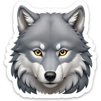 cinematic-noble-realistic-wolf-portrait-emoji,-poised-and-regal,-with-a-strong,-lean-build-and-a-sleek,-well-groomed-fur-of-grey-and-white,-deep-set-soulful-piercing-eyes,-simplified-yet-sharp-and-sophisticated-features,-highly-detailed,zoomed out showing shoulders sticker