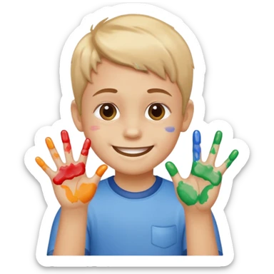 Kid with finger-painted hands sticker