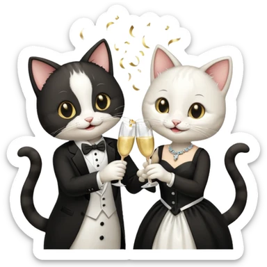 two happy cats getting married with champagne glasses sticker