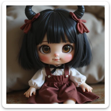 Kuromi character, photorealistic style, soft lighting, gentle smile, plush toy look sticker
