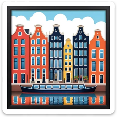 Cinematic Realistic Amsterdam Canal Houses Landmark Emoji, featuring narrow, gabled facades in vibrant colors. sticker