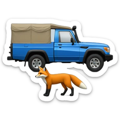 Fox driving a blue toyota landcruiser 70series sticker