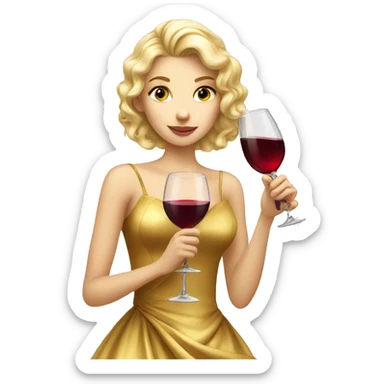 beautiful blond princess in a golden dress drinking wine sticker