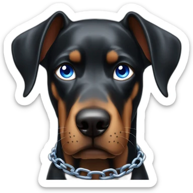 A angry Doberman wearing chains with blue eyes sticker