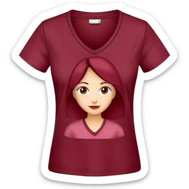 women's wine red cotton t-shirt with V-neck, feminine cut, no background, only the clothing item sticker