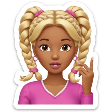 brown skin blonde barbie with two braids in front biting fingernail with long French tips  sticker