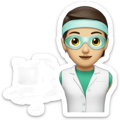 lasik eye surgery mask with dark brown straight hair green eyes sticker