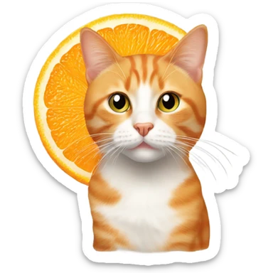 Orange tabby cat with orange slice around neck sticker